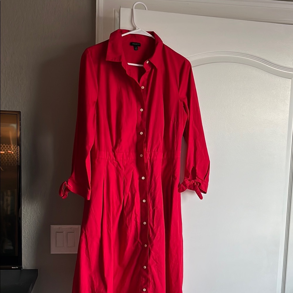 Talbots Red and Gold Buttoned Long Sleeve Dress